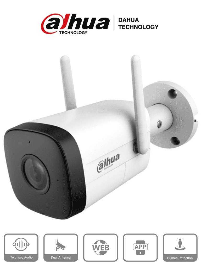 DAHUA IPC-HFW1230DT-STW - Cámara IP Bullet Wifi de 2 Megapixeles/ Lente de 2.8 mm/ 100 Grados de Apertura/ IR de 30 Metros/ H.265/ Microfono y Altavoz Integrados/ Ranura MicroSD/ IP67/ Detección de Movimiento #KitDahua #MDIP #IMD #MCI2 #WDA  #IPMC