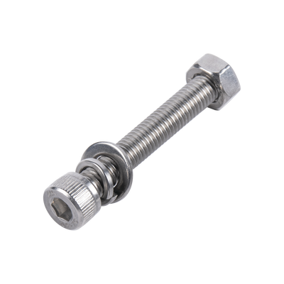1 Tornillo Allen Milimétrico de Acero Inoxidable  M8-1.25 x 20 / Con 1 Tuerca, 1 Arandela de Presión y 1 Plana / Para Montajes de Módulos Foto Voltaicos.