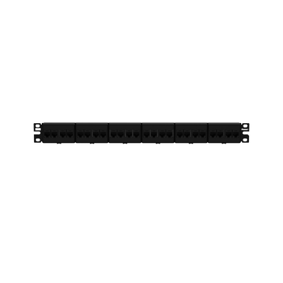 Panel de Parcheo con 24 Acopladores Mini-Com, Plano, Categoría 6A, de 1 UR, Color Negro 