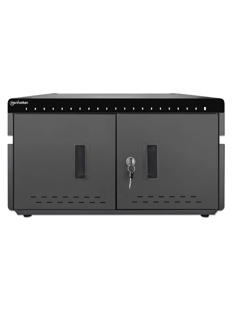MANHATTAN - 715959 - Gabinete profesional carga 20 puertos USB-C-360 W/20 puertos, bahías teléfonos y tabletas, hasta 18 W, puerta con cerradura, protección sobretensiones, sistema ventilación integrado, carcasa metálica, escritorio, negro. #PROMOMAYO
