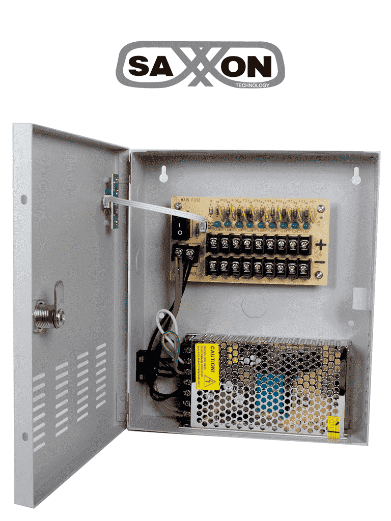 SAXXON PSU1210D9 - Fuente de Poder de 12 vcd/ 10 Amperes/ Para 9 Camaras/ 1.1 Amper por Canal/ Protección contra Sobrecargas/ Certificación UL/ 