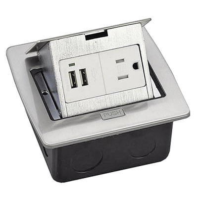 Caja de piso cuadrada con 2 puertos USB y contacto eléctrico (11000-21203)