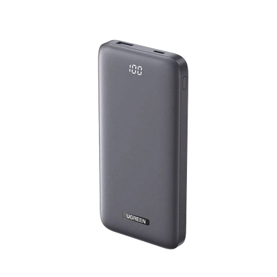PowerBank Ultra Delgado 10000mAh |  Dos Puertos | USB-A + USB-C | PD 3.0 20W | QC3.0 22.5W | FCP | AFC | Entrada/Salida USB-C (Carga y Alimentación) | Salida USB-A (Carga) | Pantalla Inteligente | Color Gris.