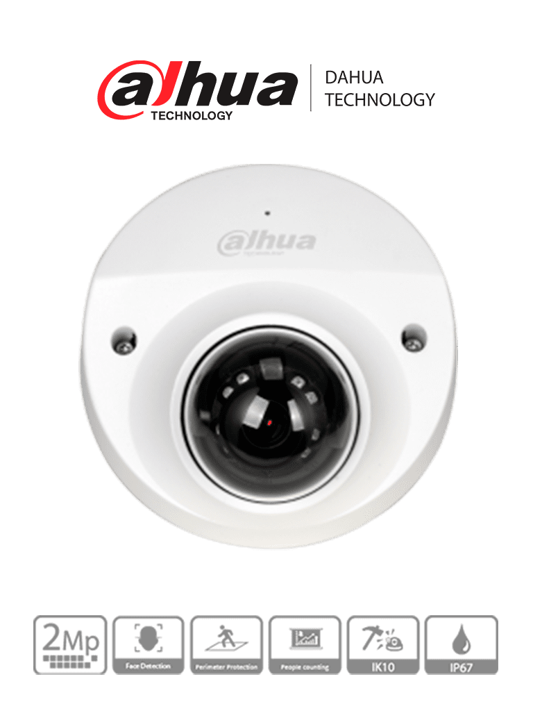 DAHUA IPC-HDBW5241FN-M-DAE-SA-0280B - Cámara IP Domo para NVR Movil de 2 Megapixeles/ Lente de 2.8mm con 106° de Apertura/ Especial para Conteo de Personas en Vehículos/ 30 metros de IR/ WDR Real de 120 dB/ Antivandálica IK10/ IP67/ 