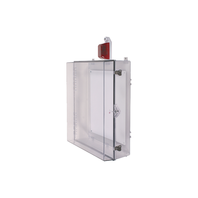 Gabinete Grande de Policarbonato Transparente Súper Resistente con Sirena/Estrobo y Cerradura con Llave 