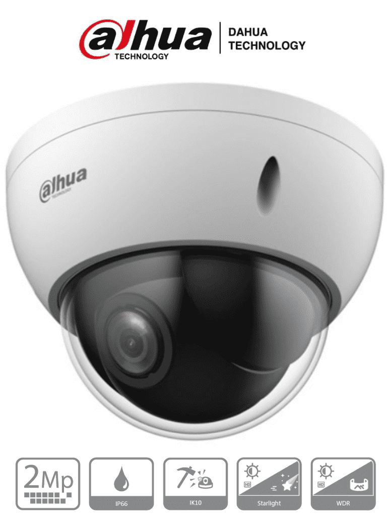 DAHUA SD22204DB-GC - Cámara PTZ Mini Domo Antivandálica de 2 Megapíxeles/ analógica / 4X de Zoom Óptico/ IP66/ IK10/ Starlight/ HLC/ 30FPS/ 3DNR/ #MCI2 #MCC