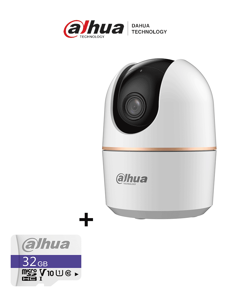 Bundle Cámara IP DH-H5A Domo Motorizado Wifi de 5 Megapíxeles con IA, autotracking, audio bidireccional (micrófono y altavoz), sirena, IR de 10 m, ranura MicroSD, detección de humanos/ + Memoria Micro SD de 32 BG/ #MiPrimerIP