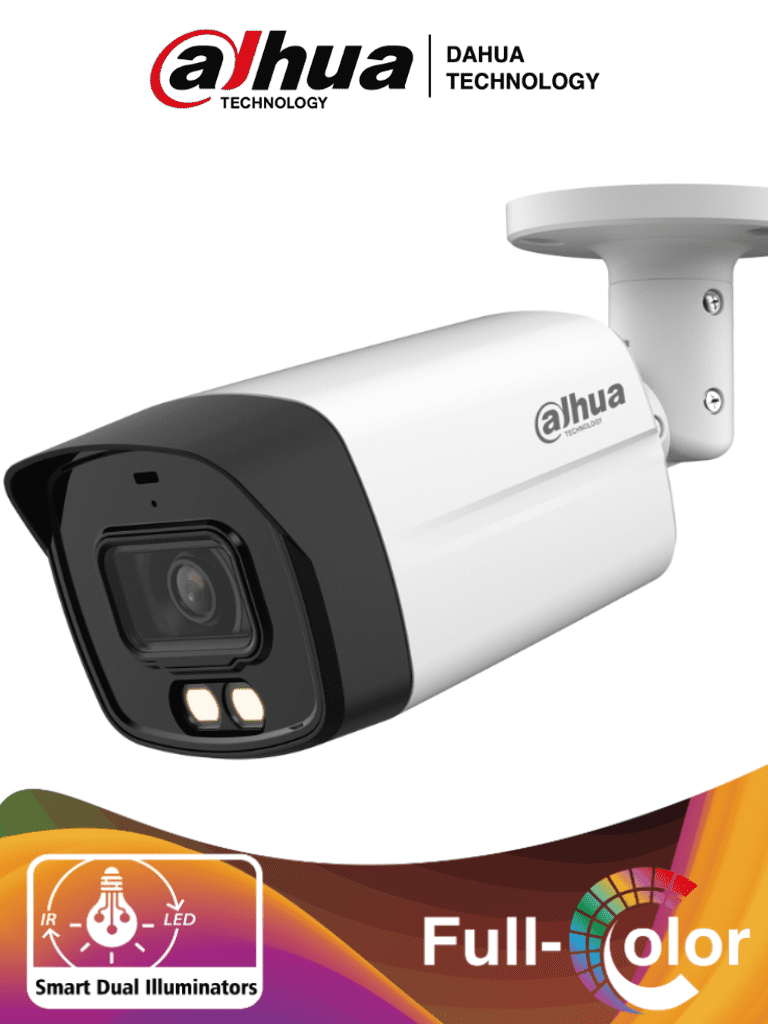 DAHUA HAC-HFW1801TLMN-IL-A - Camara Bullet 4k/ Iluminador Dual Inteligente + Full Color/ Lente de 2.8 mm/ 106 Grados de Apertura/ Microfono Integrado/ 40 Metros de Iluminación IR y Visible/ WDR Real de 120 dB/ IP67/ 