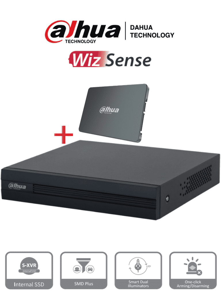 DAHUA XVR1B08-I-SSD - DVR de 8 canales 1080p Lite/ Con disco SSD de 512GB especial para Videovigilancia/ S-XVR Series/ WizSense/ H.265+/ 4 canales con SMD Plus/ Búsqueda inteligente (Humanos y vehículos) / #S-XVR #DVM