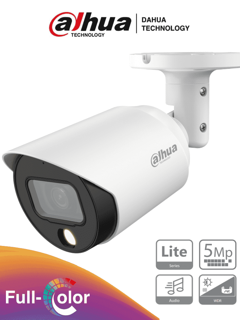 DAHUA HAC-HFW1509T-A-LED - Cámara Bullet Full Color de 5 Megapixeles/ Lente de 3.6 mm/ Micrófono Integrado/ Leds para 20 Metros/ Metalica/ WDR de 120 dB/ IP67/ #PromoFullColor #1CM