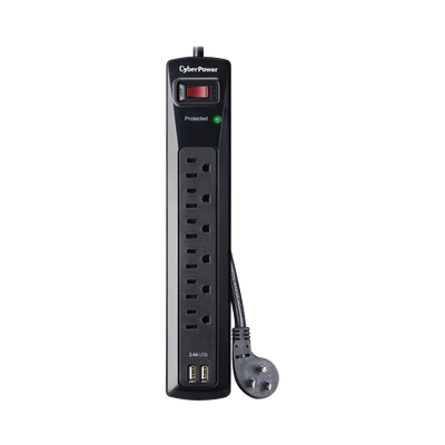 Multicontacto Con Supresor de Picos, Voltaje de Entrada 125 Vca NEMA 5-15P, Con 6 Salidas NEMA 5-15R, 2 Puertos de Carga USB, 1200 Joules