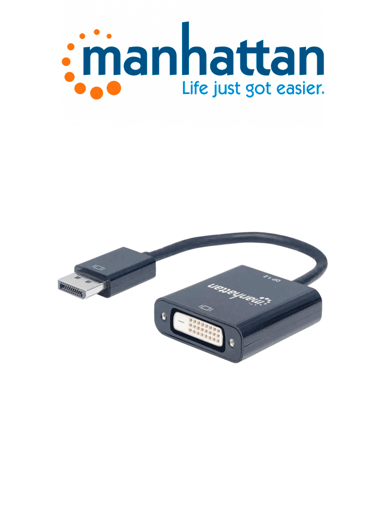 MANHATTAN 152228 - Adaptador DisplayPort 1.2a a DVI-D DisplayPort 1.2a Macho a DVI-D Hembra, Activo, 23 cm (9 in.), Negro