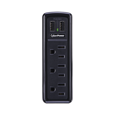 Multicontacto con Supresor de Picos de Pared, Voltaje de Entrada 125 Vca NEMA 5-15P,  Con 3 Salidas NEMA 5-15R, 2 Puertos de Carga USB, 918 Joules