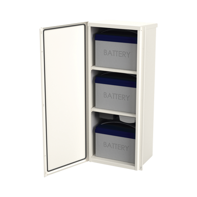Gabinete Acero Galv. para 3 Bat. PL110D12. Puerta Sin Ventilación. Acc. de piso o poste No incluidos (400 x 1060 x 300mm).