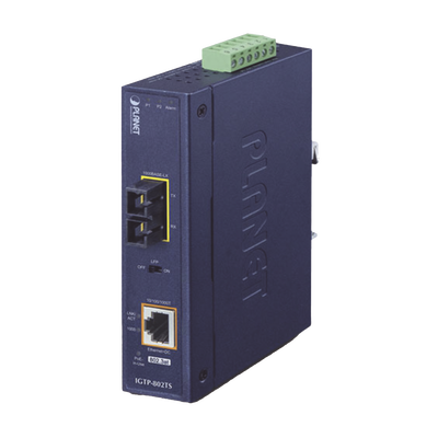 Convertidor de medios industrial PoE+ 1000BASE-LX a 10/100/1000BASE-T 802.3at (SC,SM) -20 km