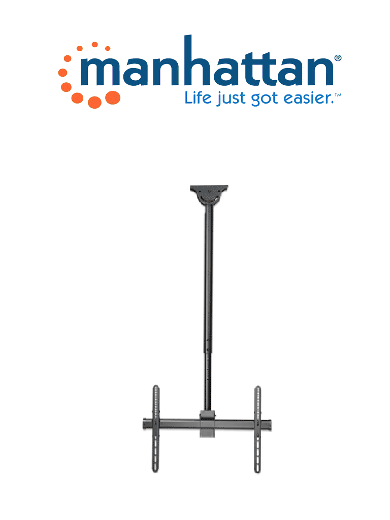 MANHATTAN - 462204 - Soporte de techo para TV de movimiento completo y ajustable en altura / Sostiene televisor 37" a 70" hasta 50 kg / para techos inclinados y planos/ Giro 360°/ inclinación 0 a 25°/ extensión telescópica 1060 a 1560 mm