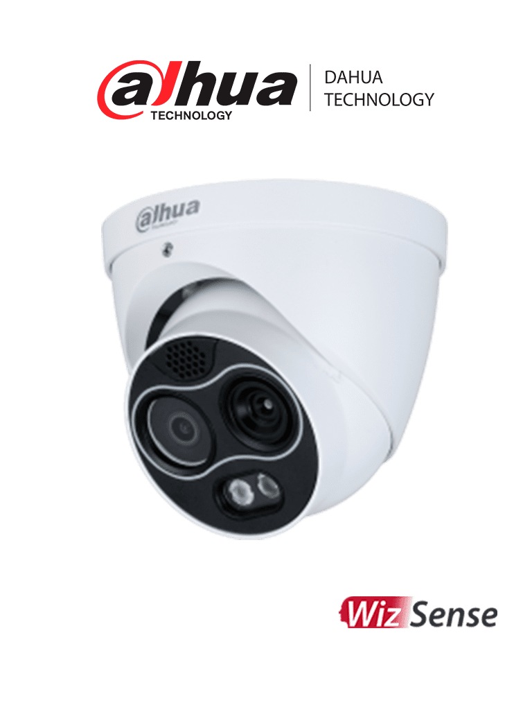 DAHUA DH-TPC-DF1241N-D3F4 - Cámara IP Domo Térmica Lente Dual/ WizSense/ Resolución de Imagen Térmica 256x192/ Lente Térmico de 3.5mm/ Lente Visible de 4 Megapíxeles y 4 mm con 84 Grados/ H.265/ E&S de Alarma/ Det. de Fuego/ IP67/ PoE/ Eureka/ #LoNuevo