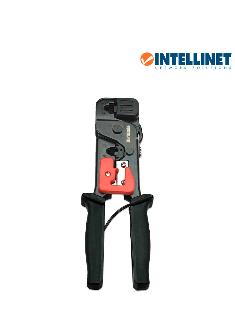 INTELLINET 210836 - PINZA P/CRIMPEAR  RJ11-6P4C, 6P2C/RJ11 RJ12-6P6C RJ45-8P8C, 8P6C, 8P4C, 8P2C/ Corta y quita el forro del cable / Fabricada en Acero al carbón / Mango Antiderrapante / 