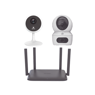 Kit de cámaras WiFi Para Uso en Interior / Incluye 1 pieza CS-H7C / 1 pieza CS-C1C / 1 Pieza de Router DS-3WR15X / Detección de Movimiento / Audio Bidireccional / 4 Puertos 1000 Mbps / Visión nocturna a color / Grabación en la 