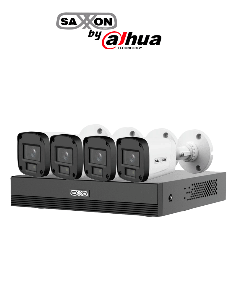 SAXXON SUA-KIT/XVR1E04-I/4-B10P-0280B - Kit de 4 Canales HDCVI/ Cámaras B10P de 1MP 720P/ Lente de 2.8mm Con Apertura de Hasta 100°/ Grabador de 4 Canales con Detección de Movimiento Inteligente/ Entradas y Salidas de Audio/ #LoNuevo #SAXI