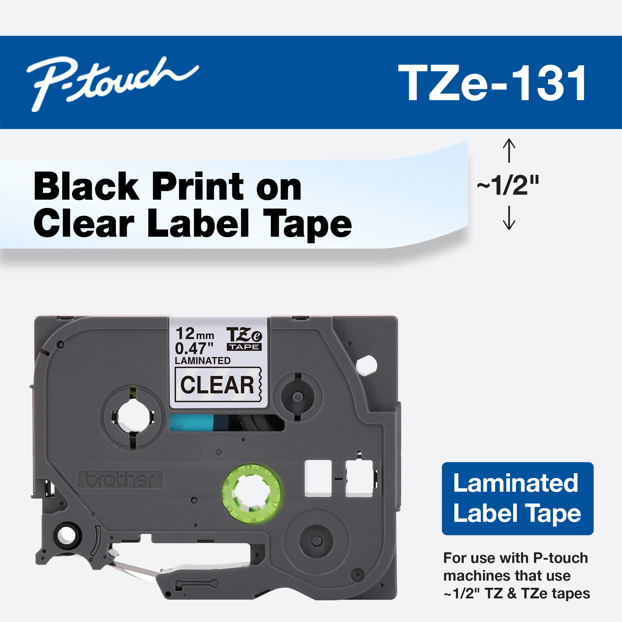 CINTA BROTHER TZE131 NEGRO SOBRE TRANSPARENTE LAMINADA 12CM X 8M D TZE-131