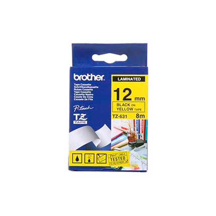 CINTA BROTHER TZE631 LAMINADA ESTANDAR NEGRO-AMARILLO 12MM X 8M TZE631