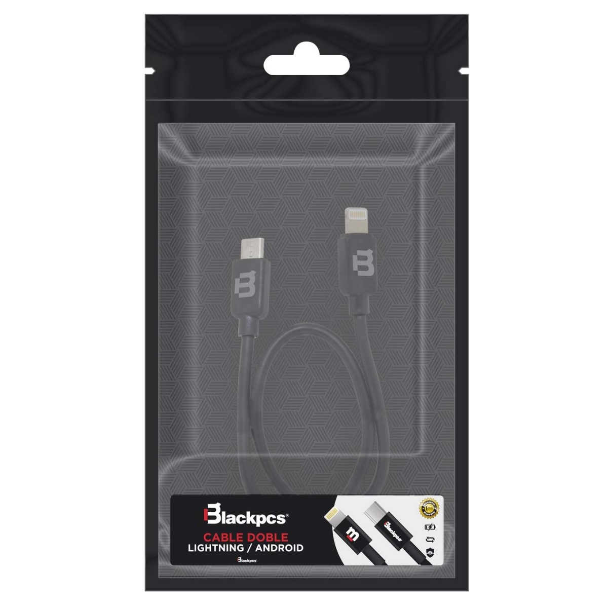 CABLE PLASTICO BLACKPCS DOBLE PUNTA V8/LIGHTNING NEGRO 30CM(CABLDPP-1)