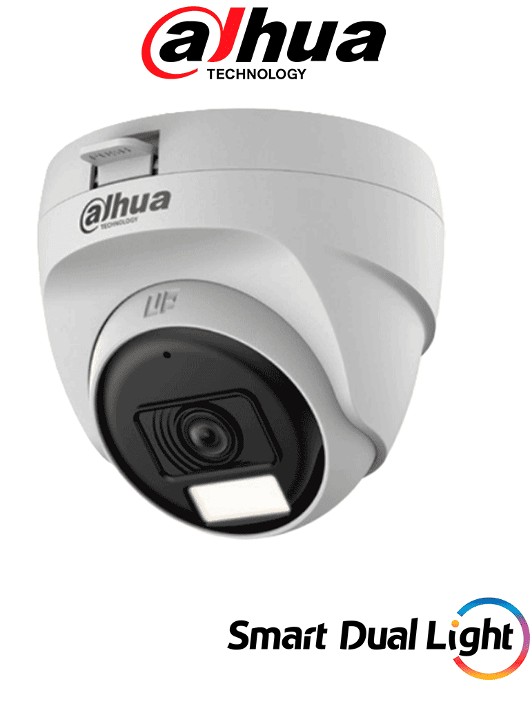 DAHUA DH-HAC-T1A51N-U-IL-A- Cámara Domo 5 Megapixeles/ Lente 2.8 mm Apertura Hasta 106°/ Iluminación Dual Inteligente/ Micrófono Incorporado/ Iluminación Hasta 25Mts IR + 20Mts Luz Calida/ Plástico/ Ideal para Interior/ #LoNuevo