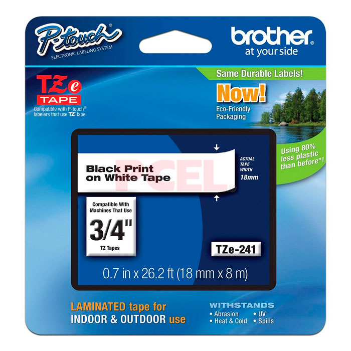 CINTA LAMINADA BROTHER TZE241 NEGRO SOBRE BLANCO 18MM TZE241