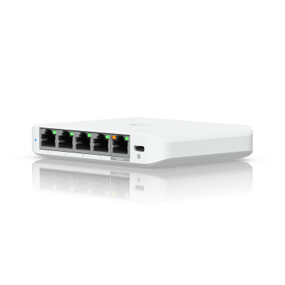 USW Flex Mini 2.5G Switch de 5 puertos 2.5G, Compacto, para Escritorio, se puede Energizar por PoE o con un Adaptador tipo USB-C