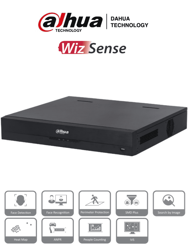 DAHUA NVR4432-16P-4KS2/I - NVR de 8 Megapixeles/ 4k con IA/ 32 Canales IP/ 16 Puertos PoE/ 4 Bahías de Discos Duros/ WizSense/ H.265+/ 1 Canal de Reconocimiento Facial/ Soporta Camaras IA/ Rendimiento 256 Mbps/160 Mbps con IA Activada