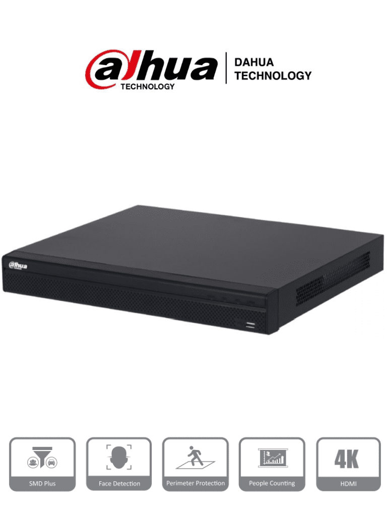 DAHUA NVR4232-16P-4KS2/L - NVR de 8 Megapixeles/ 4k/  32 Canales IP/ 16 Puertos PoE/ Rendimiento de 160 Mbps/ Smart H.265+/ 2 Bahias de Disco Duro/ 4&2 E&S de Alarma/ Soporta Camaras WizSense
