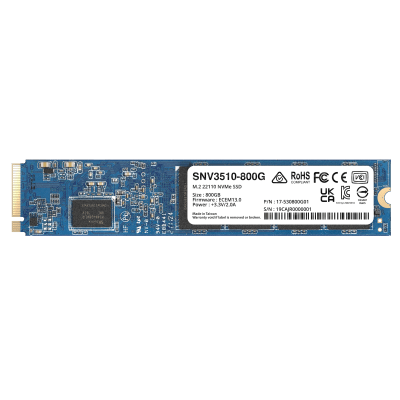 SSD NVMe M.2 SNV3410/3510 | SSD 800GB | Alto Rendimiento 400000 IOPS Lectura | 70000 IOPS Escritura | Resistencia 1022 TBW | Protección de Datos Integral | Análisis de Vida Útil | Diseñada para Sistemas Synology | Garant&iacute