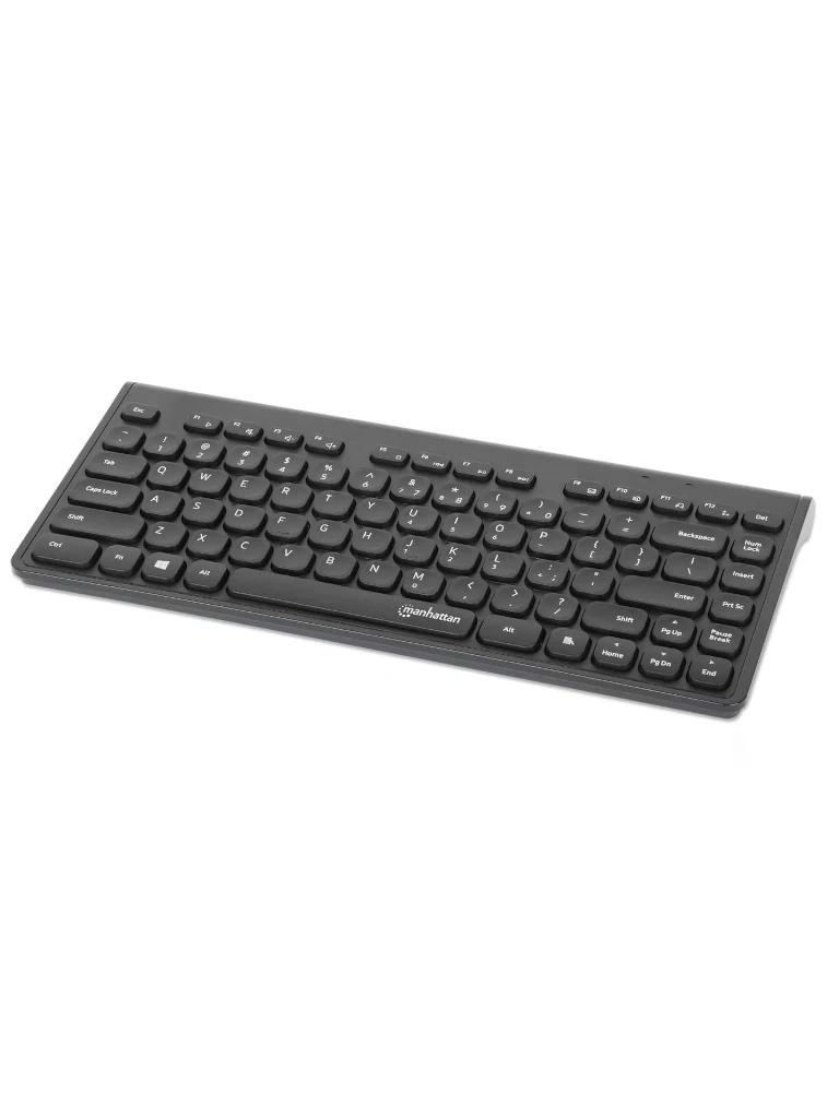 MANHATTAN - 180764 - Mini teclado USB inalámbrico / 12 teclas multimedia/funcionales, nano receptor USB-A, compacto, formato de perfil delgado, para PC y laptops, negro