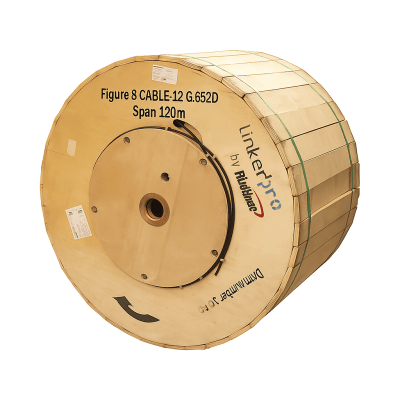 Carrete de 4 Km Fibra Óptica Aerea Figura 8 G.652D, Monomodo de 12 Hilos, Exterior,  Span 120 Antirroedor Armada 