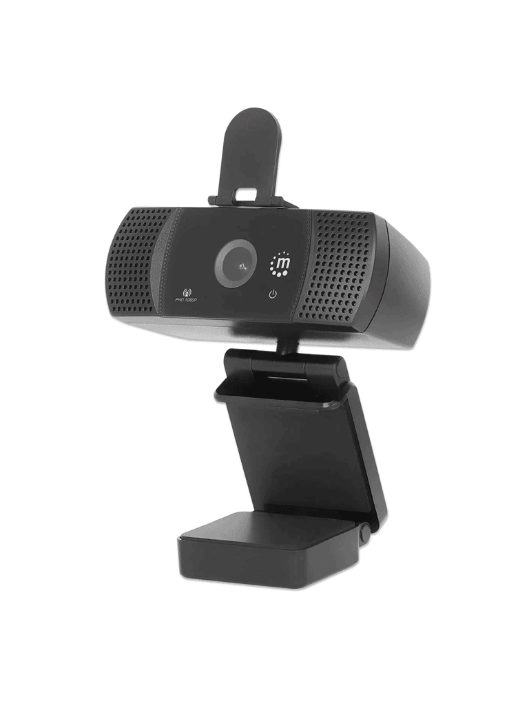 MANHATTAN - 462556 - Webcab USB Full HD 1080p con rotación 360° / Micrófono integrado, hasta 30 fps, cable USB-A de 1.5 m, giro de 360°, opción de privacidad, base de clip ajustable, negro