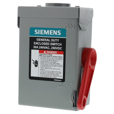  Interruptor de seguridad cerrado de doble ruptura. Interruptor de serie A, 2 polos, 2 hilos sin fusible, uso general. Versión NEMA tipo 3R