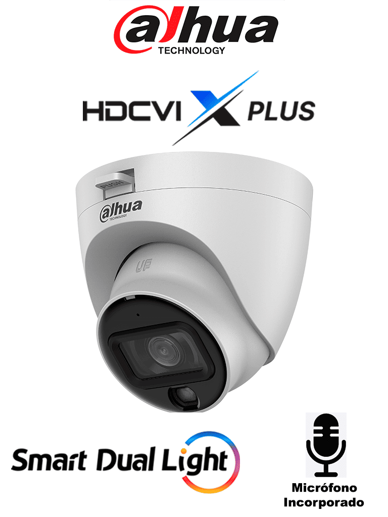DAHUA DH-HAC-HDW1801TLQN-IL-A-S3 - Cámara Domo 4K/ HDCVI X PLUS/ Iluminador Dual Inteligente/ Micrófono Incorporado/ Angulo de visión de 106°/ Iluminación de hasta 20 mts con IR o Luz Cálida/ WDR real de 120 dB