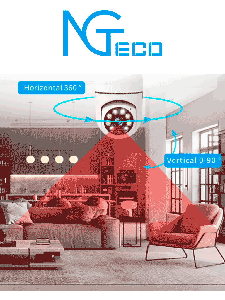 NGTECO NGSH01C2IN - Foco con Cámara Inteligente WiFi / 2MP / Visión PTZ 355° / Lente HD 4mm / Visión Nocturna IR + Luz Blanca / Audio 2 Vias / Almacenamiento Local y en la Nube / Onvif / Compatible con Alexa y Asistente de Google - Imagen 4