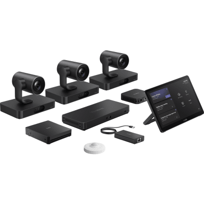 Sistema de Videoconferencia MVC-S98-C5U-004 de Yealink diseñado para Salas Extra Grandes con Triple Cámara Inteligente y Funciones Avanzadas de IA