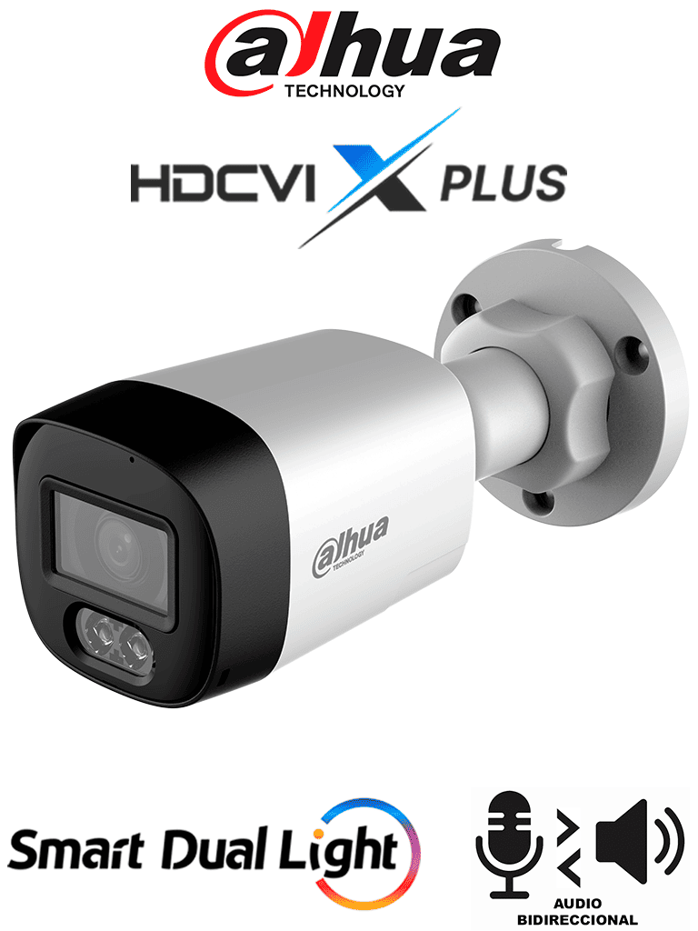DAHUA DH-HAC-HFW1500RLN-IL-T - Cámara Bullet Full Color de 5 Megapixeles/ Audio 2 vías/ Iluminador Dual Inteligente Mediante IR y Luz Calida/ Leds para 20 Metros/ DNR Para Reducción de Ruido en Imagen/ WDR de 120 dB/ Lente de 2.8 mm/ Policarbonato