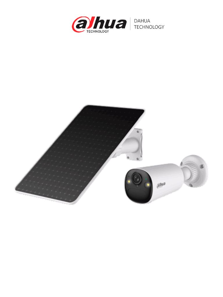 DAHUA  DH-KIT/BF4CP-4G-XL/M0508- Kit cámara bullet 4G con panel solar con batería incluida/ 4 Megapíxeles/ AOV (Always-On Video)/ 122.5°/ Alarma de Luz y Sonido/ Audio Bidireccional/ Detección de humanos y vehículos/ Ranura para Micro SD/ IP66/
