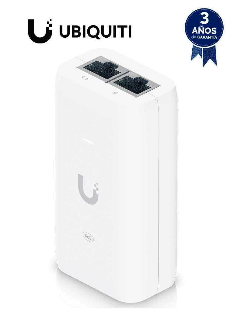 UBIQUITI U-POE-af - Inyector PoE Gigabit para equipos Ubiquiti, 48 VDC, 0.32A, compatible con estándar 802.3af, color blanco.