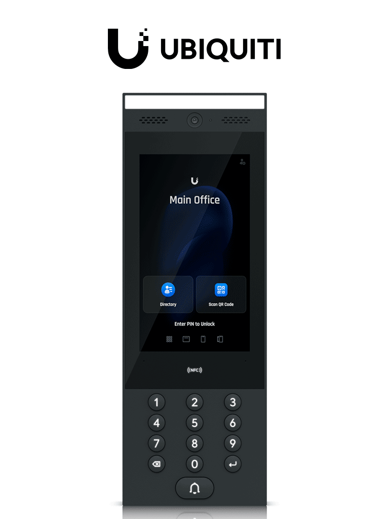 UBIQUITI UA-INTERCOM - Videoportero departamental, Desbloqueo mediente tarjeta NFC, PIN, QR ó UniFi Identity, se conecta a un Access HUB mediante Poe, Directorio y timbre para solicitar entrada, Compatible con multiples intercom UniFi, Exterior/Interior.