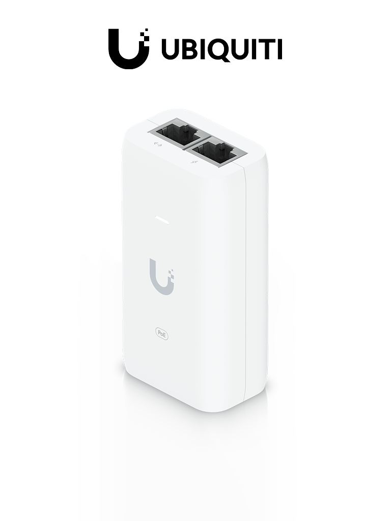 UBIQUITI - U-PoE Inyector PoE Gigabit para equipos Ubiquiti, 48 VDC, 0.32A, color blanco.