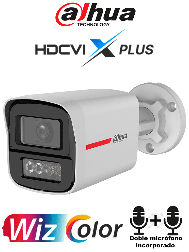 DAHUA DH-HAC-HFW1549XN-A-PRO - Cámara Bullet 5MP WizColor/ Imagen 24 Horas a Color/ Corrección de Dist de Imagen Mediante IA/ Iluminador Int con Luz Calida/ Hasta 50m Ilumin/ Doble Mic Incorp/ Campo de Visión de Hasta 101°/ WDR Real/ Policarbonato + Metal