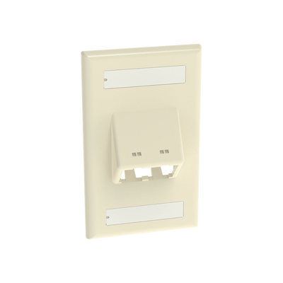 Placa de Pared Vertical Clásica, Salida Para 2 Puertos Mini-Com Inclinados, Con Espacios Para Etiquetas, Color Marfil