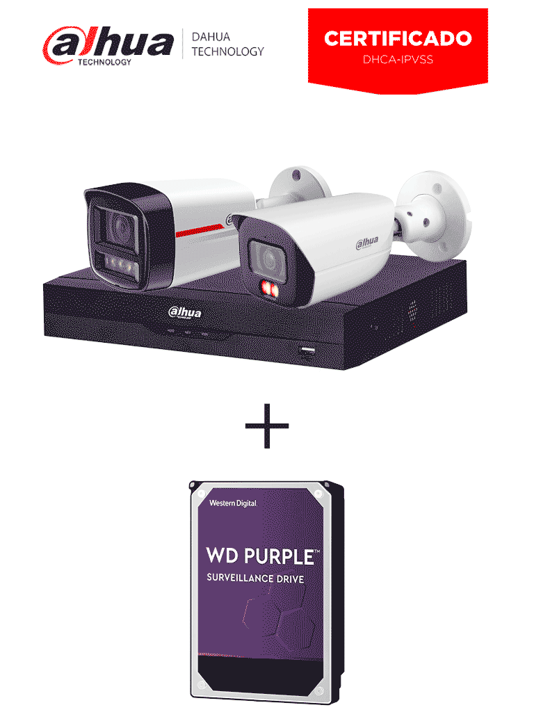 DAHUA Kit para certificación Dahua DHCA-IPVSS  compuesto por: DH-IPC-HFW3249E-S-IL , DH-IPC-HFW2249TL-S-PRO, DH-CS4006-4GT-60 y DHI-NVR2104HS-P-I2