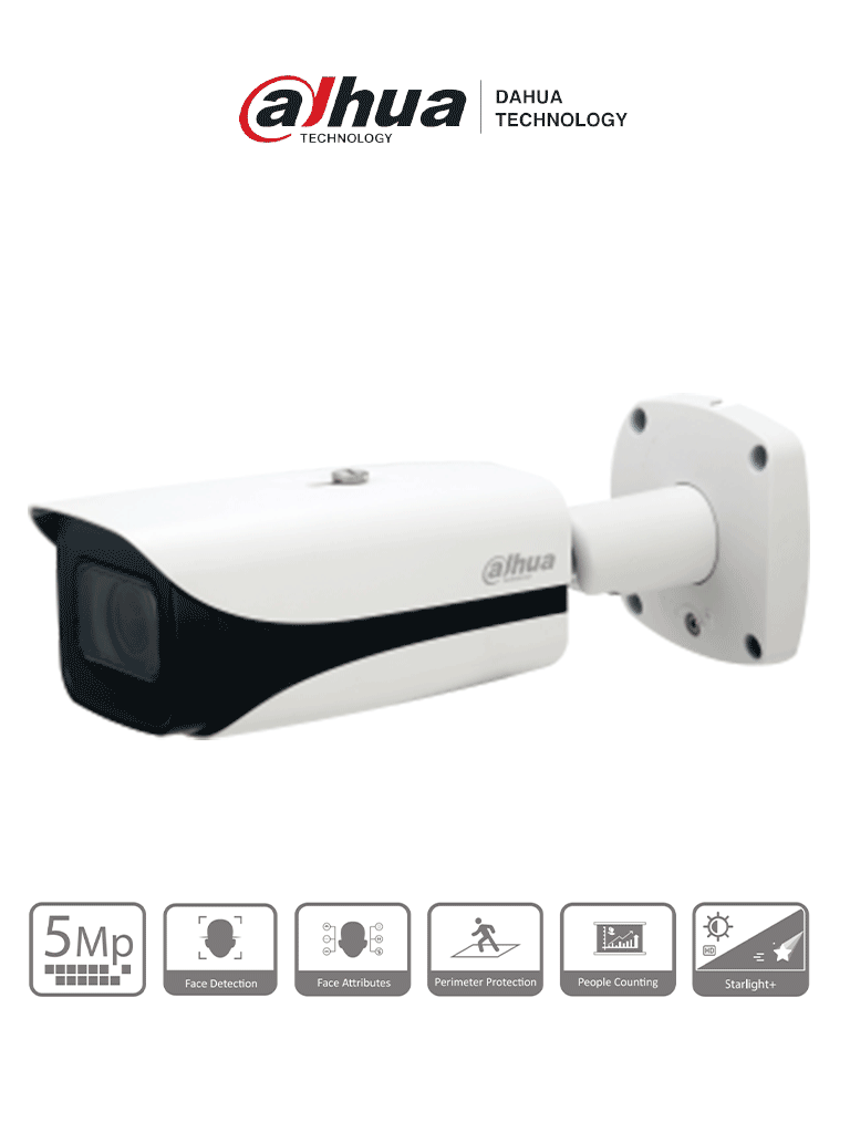 DAHUA IPC-HFW5541EN-ZE - Cámara IP Bullet de 5MP, lente motorizado 2.7-13.5mm (100°-28°), IR 50m, IA WizMind, Detección Facial, Protección Perimetral, Conteo de Personas, Starlight, ePoE, WDR, H.265+, IP67, IK10, entradas/salidas de alarma y audio.
