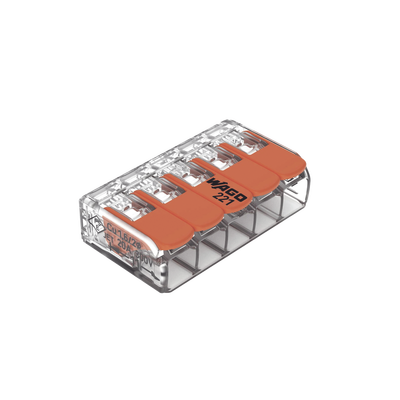 Conector Eléctrico con Palancas WAGO 221-415, 5 Conductores, 32A 450V, CAGE CLAMP®, Policarbonato Transparente, T85, UL/ENEC Certificado